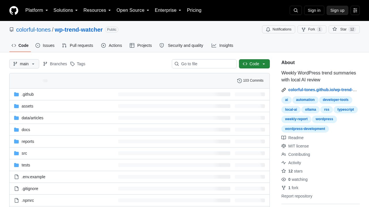 The official colorful-tones/wp-trend-watcher repository on GitHub