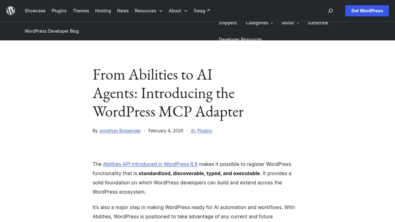 Official WordPress Developer Blog announcement introducing the WordPress MCP Adapter