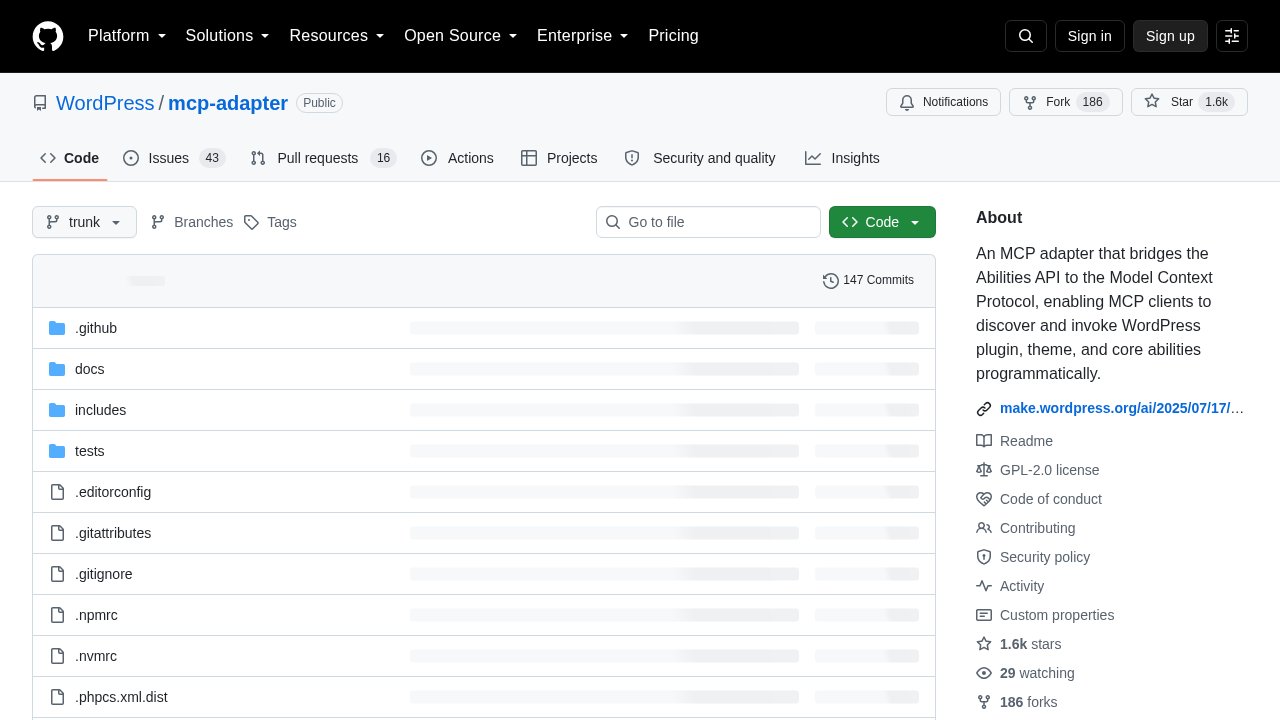 The official WordPress/mcp-adapter repository on GitHub