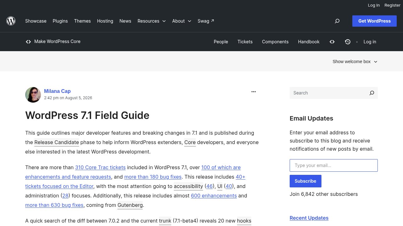 WordPress 7.1 Field Guide overview page on Make WordPress Core