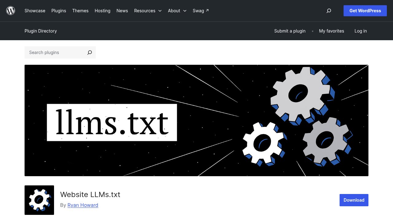 The Website LLMs.txt plugin listing on WordPress.org, showing active installations