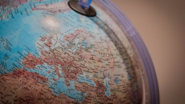 Close-up of a world globe showing European countries, symbolizing multilingual websites