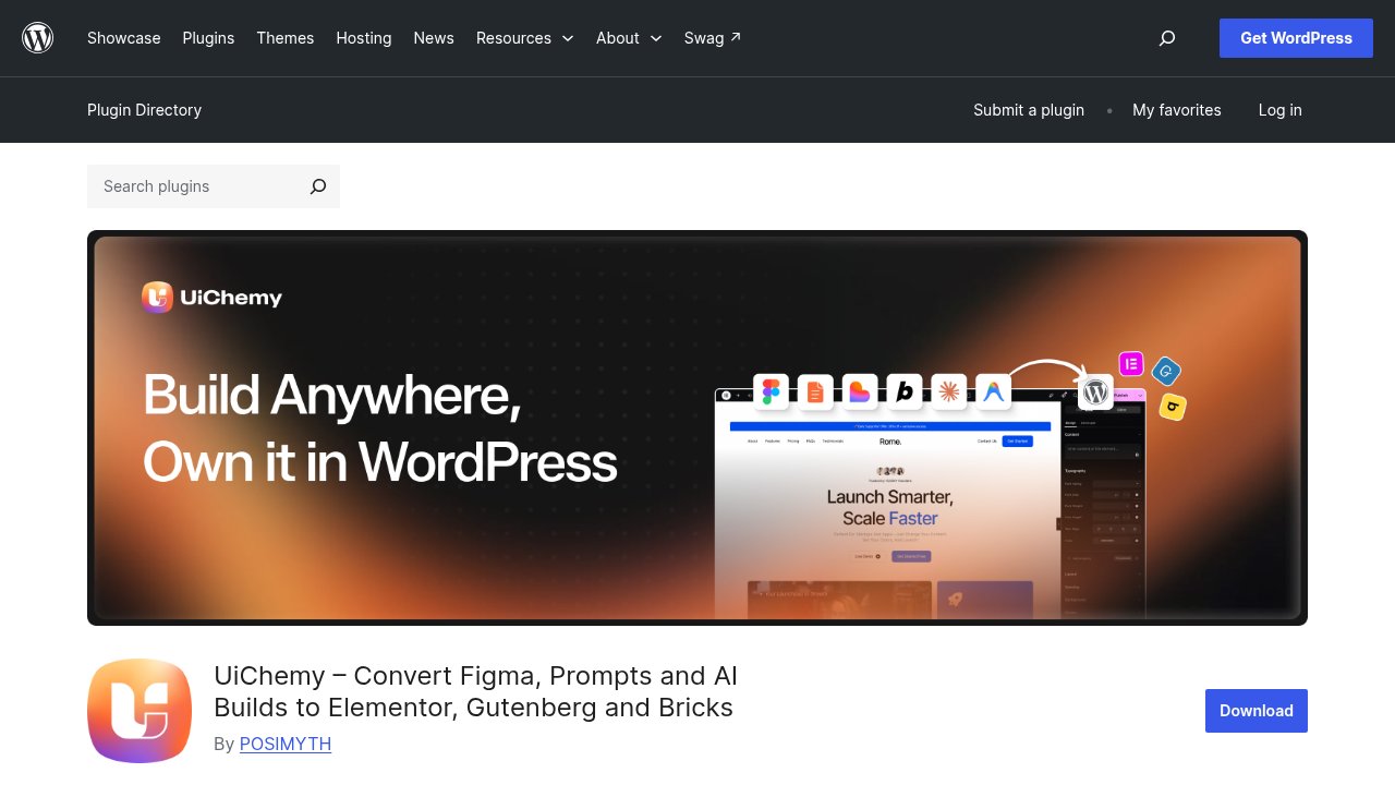 The UiChemy plugin page on the official WordPress.org plugin directory