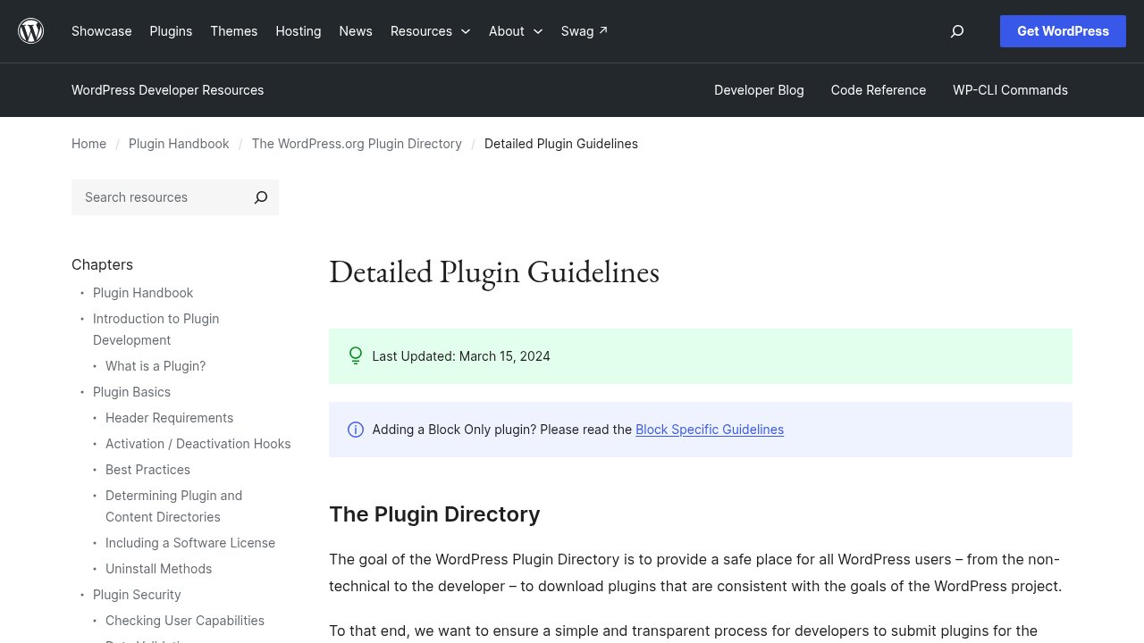WordPress.org's official Detailed Plugin Guidelines page