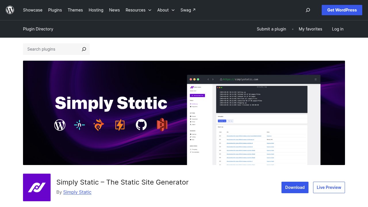 WordPress.org's official Simply Static plugin listing page